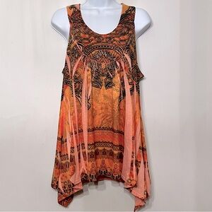 Susan Lawrence Tunic Sleeveless XL Multicolor Top Rhinestone Y2K Whimsical Flowy